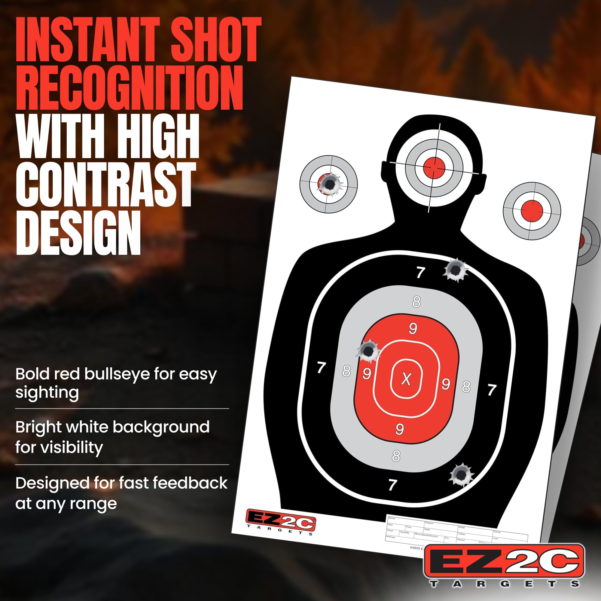 EZ2C Targets #30 Silhouette  12"x18" Paper Shooting Target USA Made