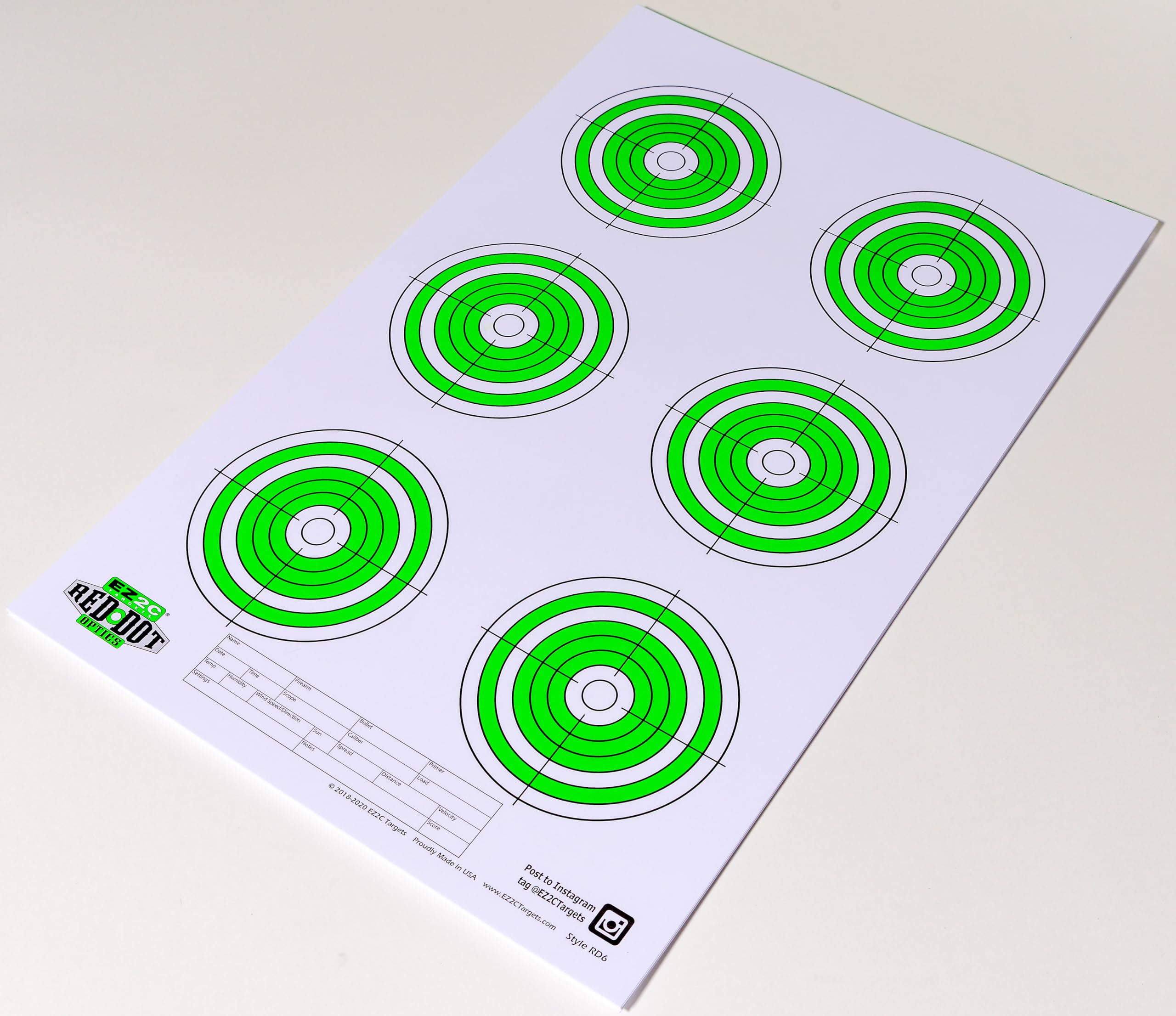 EZ2C Targets RD6: Six 4” Bullseyes Paper Shooting Target 11"x17" USA MADE